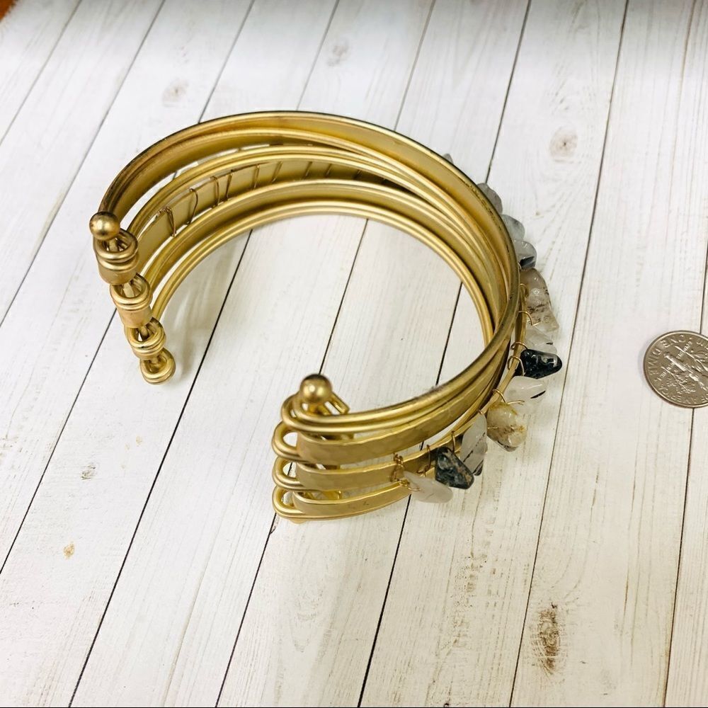 Matte Gold and Quartz Multi Cuff Bracelet‎ - Picture 2 of 3